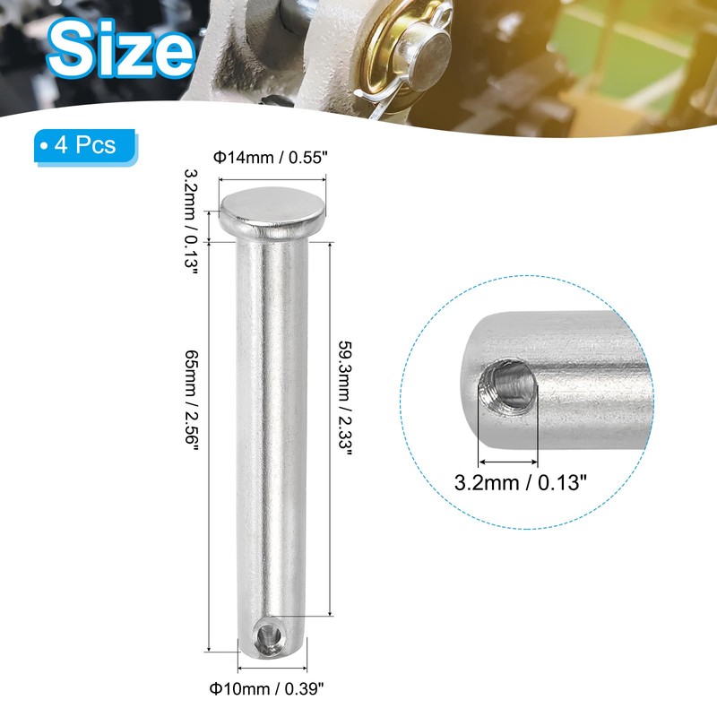 PATIKIL 10 x 65 Mm Single Hole Clevis Pins, 4