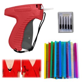 Stitch Gun for Clothes, Mini Quick Stitch Sewing Gun Fine Stitch Tag Gun for Clothing Quilting Hemming Stitchy Tagging Gun Kit with 5 Needles, 10 Multiple Colours Micro Fasteners (Red)