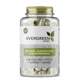 Evergreen Herbs Sea Moss, Burdock Root & Bladderwrack Vegetable Capsules, 90 Count, 1,500 MG
