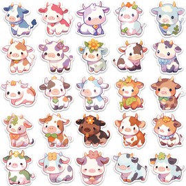 Generic 50Pcs Cute Rainbow Cow Stickers, Animal Stickers for Kids Teens, Rainbow Cattle Waterproof Vinyl Stickers for Water Bottles, Laptop, Scrapbook, Cell Phones, and More (Cow)