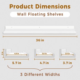 Annecy Floating Shelves Wall Mounted Set of 3, 36 Inch White Rustic Wood Shelves for Wall, Wall Storage Shelves with Guardrail Design for Bedroom, Bathroom, Kitchen, Office, 3 Different Sizes
