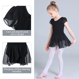 Ballet Clothing Girls' Ballet Dress Short Sleeve Dance Dress Ballet Jersey Made of Cotton with Chiffon Skirt Tutu 2-11 Years 90-150 cm, black