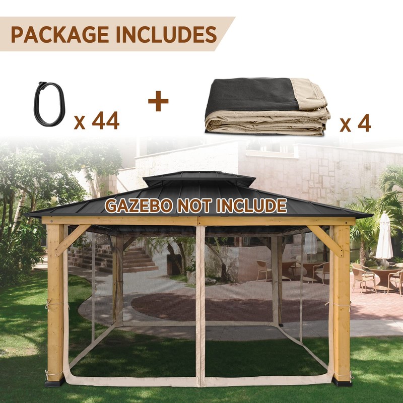 EAGLE PEAK Gazebo Replacement Mosquito Netting 10'x12', 4-Panel Screen Sidewalls