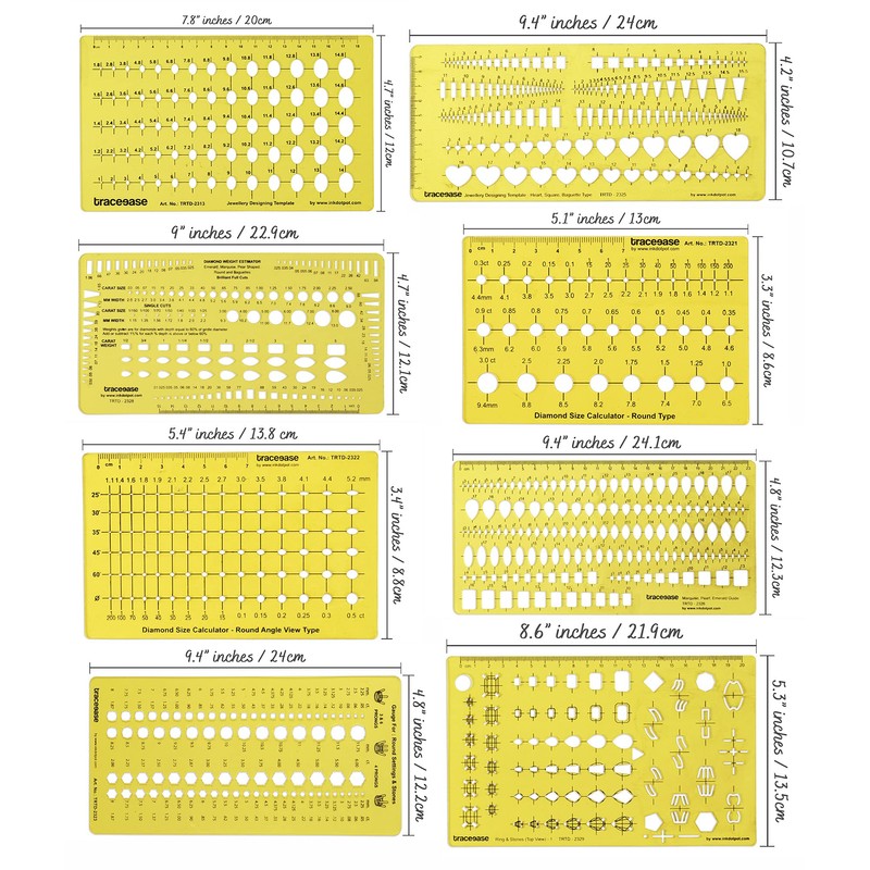 Traceease 8 Pieces Lot Jewelry Designing Template Drafting Tools for