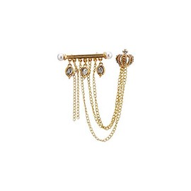 A N KINGPiiN Men Gold Crown with Hanging Chains and Pearl Gold Bar Detailing Brooch Lapel Pin Costume Pin Shirt Studs Men's Accessories