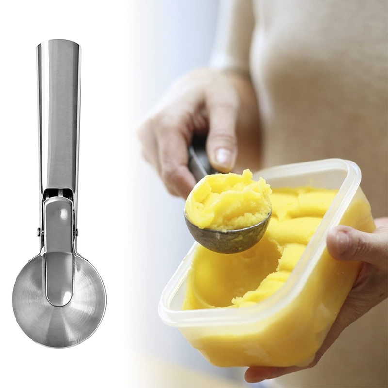 2 Pcs Stainless Steel Ice Cream Scoop, Heavy Duty Ice