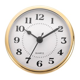 PATIKIL 3.5" 90mm Quartz Clock Insert, Round Quartz Movement Miniature Clock Mini Arabic Numeral Clock Fit 78mm/3" Diameter Hole for Replacement Home, Gold Tone/White, Style 4