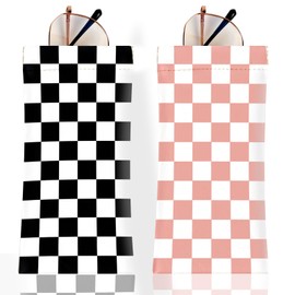 2Pcs Sunglass Eyeglass Glasses Case Soft PU Leather with Cleaning Cloth Soft Sunglasses Case Cute Aesthetic Portable Travel Glasses Pouch Bag for Men Women Girls（Checkered Pattern