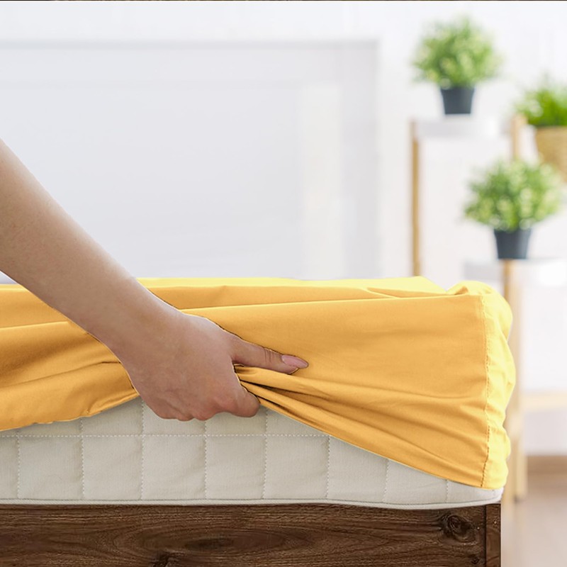 SSW HOMES Double Fitted Sheet Ochre - Deep Pocket 12