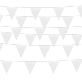 Pack of 38 Pure White Bunting DIY Triangular Flag Polyester Reusable Garlands for Wedding Party Parade Celebrations Sports Nursery School Indoor Outdoor Decoration 10 m