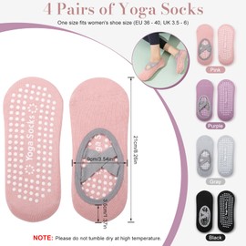 4 Pairs of Pilates Socks Non-Slip Yoga Socks Non-Slip with Nubs, Non-Slip Socks Women's Pilates Breathable Stopper Socks, Short Dance Socks with Grip for Ballet Fitness (Black, Grey, Pink, Purple)