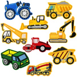 LESONWO 9PCS Kids Construction Vehicles Iron on Sew on Patches, Truck, Car Appliques DIY Patch for Hats Jackets Bags Jeans (Car001)