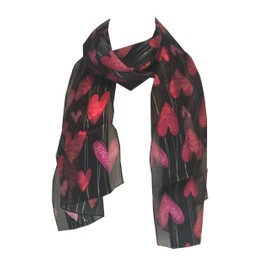 Pamper Yourself Now Red and Pink Heart Ladies Thin Pretty Scarf. Great Gift/Present for Scarves Lovers. Great Valentine Days Gift. (Black)