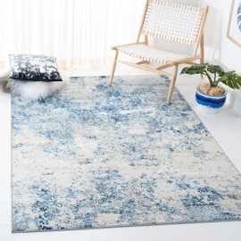 SAFAVIEH Brentwood Collection 4' Square Ivory/Navy BNT822B Modern Abstract Non-Shedding Area Rug