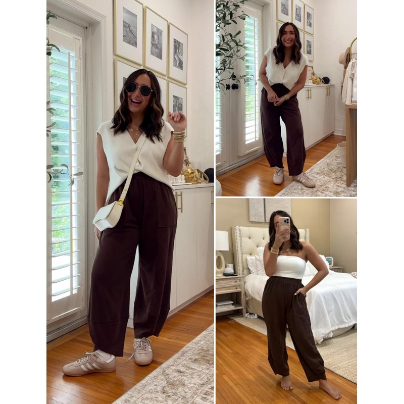 Xiaoxuemeng Womens Baggy Wide Leg Pants Casual Elastic Waisted Palazzo