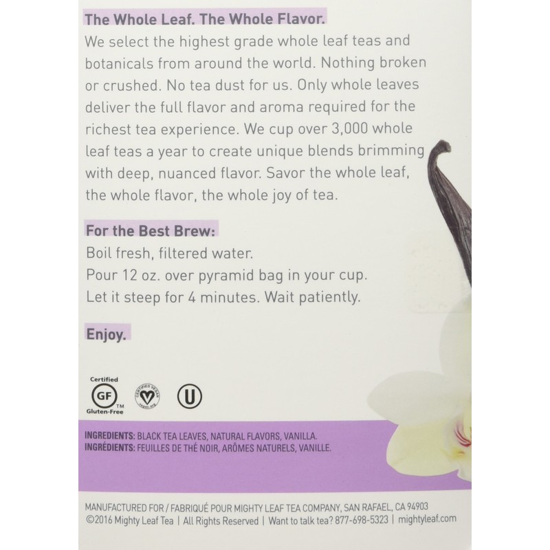 Mighty Leaf Whole Leaf Tea, Vanilla Bean, 15 Tea Bags