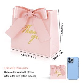 SHAIDOJIO 𝟐𝟒 𝐏𝐜𝐬 Small Thank You Gift Bags, Party Favor Bag Treat Box with Bow Ribbon, Pink Mini Paper Gift Bags Bulk for Wedding, Birthday, Bridal Shower, Baby Shower (4.5x1.8x4 Inch)