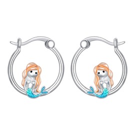 WINNICACA Sterling Silver Hypoallergenic Ladybug/Llama/Unicorn/Lion/Fox/Mermaid/Pig/Hippo/Corgi/Duck Hoop Earrings for Women Animal Huggie Hoop Earrings Jewelry Gifts for Sensitive Ears, ONE SIZE,