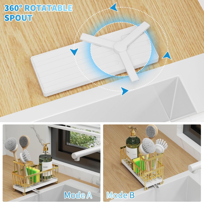 Cisily Gold Sponge Holder for Kitchen Sink, Sink Caddy Organizer