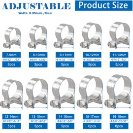 Tnisesm Mini Fuel Injection Hose Clamps Adjustable 7-18mm 10 Sizes 304 Stainless Steel Fuel Line Clamps Assortment Kit,Hoses Clamps Sleeving,For Automotive Diesel Petrol Pipe with Socket Spanner