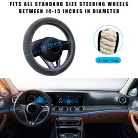 Augeny Fuzzy Car Steering Wheel Cover, Anti-Slip Soft Plush Steering Wheel Protector, 15 Inch Elastic Wheel Covers, Universal Vehicle Interior Winter Warm Accessories for Men Women (Gray)