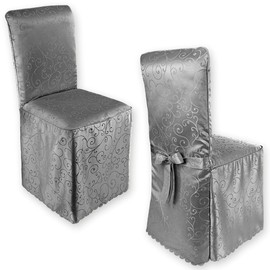 Gräfenstayn® Sofia Chair Cover with Bow, Jacquard Pattern, Round and Square Chair Backs, Universal Fit (Anthracite)