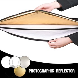 SJBAUTYO 5-in-1 Reflector Photography Set, Folding Reflector with Reflector Holder (60 cm Diameter), Round Reflector Translucent, Silver, Gold, White and Black for Photography, Photo, Studio,