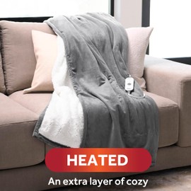 Sunbeam Electric Throw, Soft, Warm, Flannel Heated Blanket, 4 Heat Settings, 4-Hour Auto Shut-Off, Fast Heating, Comfy and Cozy, Grey Color, 50" x 60"
