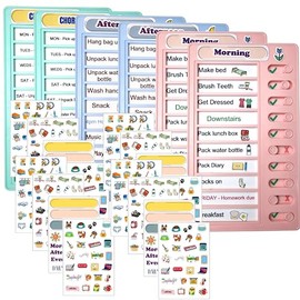 LIV&LOVE DIY Routine Chore Chart for Children, Kids, Toddlers, ADHD Organise Family to-do List, Montessori Visual Charts (6 Colour Charts (2X Pink, 2X Blue, 2X Green) + 4X Sticker Sets)