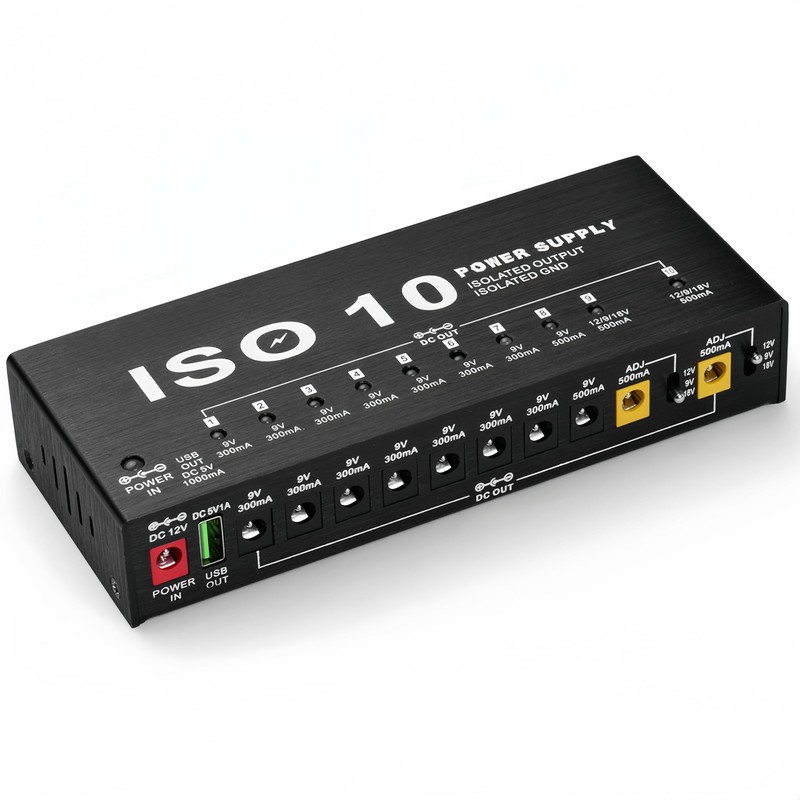 Guitar Pedal Power Supply, 10 Isolated Adjustable DC Output Power