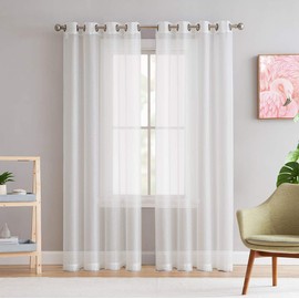 HLC.ME 2 Piece Premium Semi Sheer Voile Window Curtain Grommet Panels for Bedroom (Ivory) - 54 W x 95 L