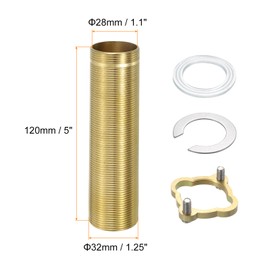 uxcell Faucet Mount Extension Shank 5"x 1.25" Brass Pipe Faucet Extension Nipple Locknut Kit Extension Threaded Lengthen Fixed High Foot with Nut and Gasket Faucet Fittings