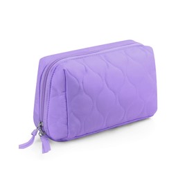 Travel Essentials Women's Makeup Bag, Lifestyle Products, Toiletries Organizer, Wide Mouth Fluffy Padded Women's Cosmetic Bag, Portable Large Capacity cosmetic organizer bag (light purple)