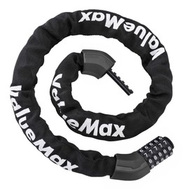 ValueMax Bicycle Lock Combination Lock Chain Lock 100 cm, 5 Digit Combination Code, 8 mm Thick Hardened Steel Chain Links, Safe Durable Resettable Code, for Bicycles, E-Bike, Motorcycle, Glass Doors