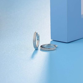 PRETTERY Silver Hoop Earrings for Women, 13mm Sterling Silver Hoop Earrings with Cubic Zirconia, White Gold Plated Small Sleeper Hoops Earrings