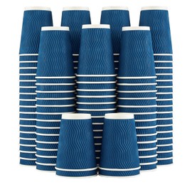 Lamosi Coffee Cups 12 oz - 120 Pack, 12 oz Disposable Paper Coffee Cups Insulated, Corrugated Kraft Ripple Wall Cup for Hot Beverage or Cold Drinks (Navy)