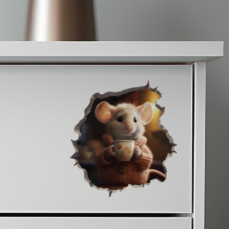 Coffee Lover Mouse Wall Hole Decal - Mouse Wall Sticker