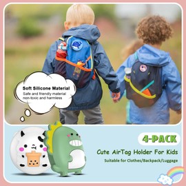 4 Pack for AirTag Holder with Pin, Soft Silicone Cute Air tag Holder for Kids Hidden Airtag Case Waterproof airtag Accessories for Child, Elderly, Pets Collar, Clothes, Shoe, Backpack