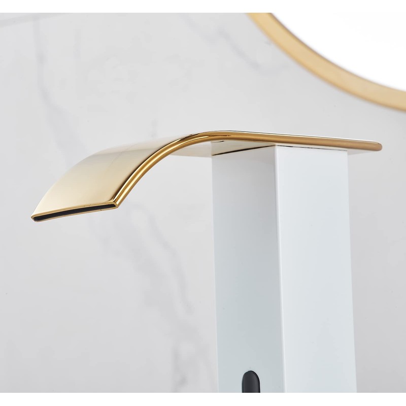 Automatic Touchless Faucet Bathroom White& Gold Waterfall Electronic Motion Sensor