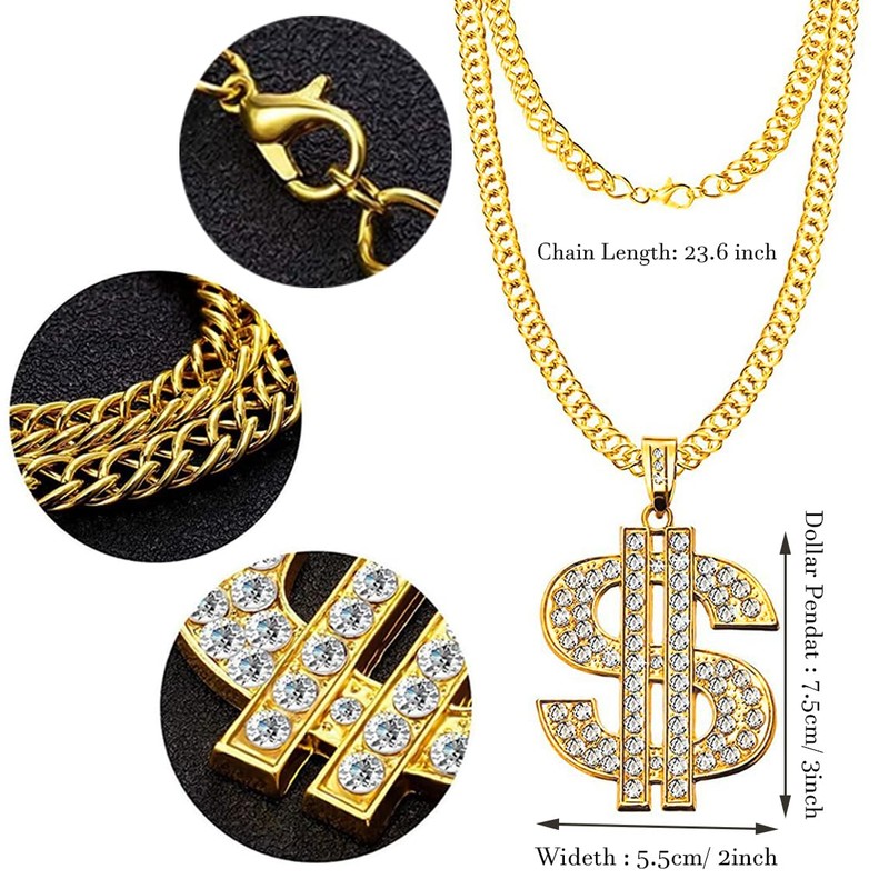 MEDOJO 80 90s Hip Hop Costume Outfit Kit Fake Golden