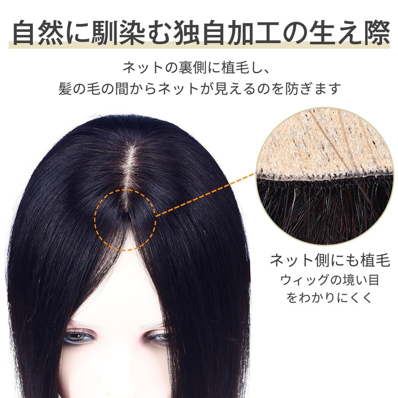 HIYE 部分ウィッグ 頭頂部 女性 人毛100% 手植え ポイントウィッグ リアル 分け目 人工肌