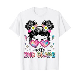 Hello 2nd Grade Messy Bun Girl Back To School First Day T-Shirt
