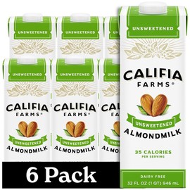 Califia Farms - Unsweetened Almond Milk, 32 Oz (Pack of 6), Dairy Free, Vegan, Plant Based, Keto Food, Shelf Stable, Vegan, Gluten Free, Non GMO, Sugar Free, High Calcium, Smoothie