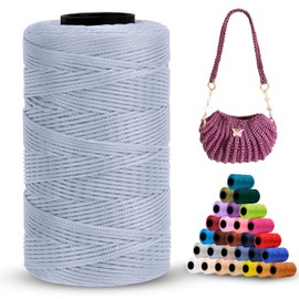 LEREATI Polyester Yarn 1 mm x 230 m Macrame Yarn 1 mm Cotton Yarn Polyester Macrame Cord Polyester Rope Cotton Cord for Handbag, Shoulder Bag, Crochet Bag, Knitwear (Silver-Grey)