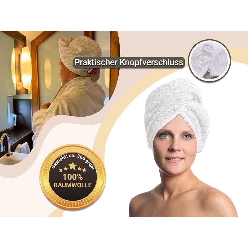 ZOLLNER Hair Turban in White - Soft Hair Towel with