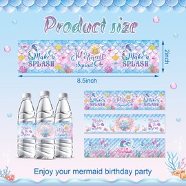 Zonon 39 Pieces Mermaid Water Bottle Labels Birthday Party Favor Water Bottle Wrappers Waterproof Under The Sea Sticker Labels Ocean Mermaid Theme Birthday Party Decorations