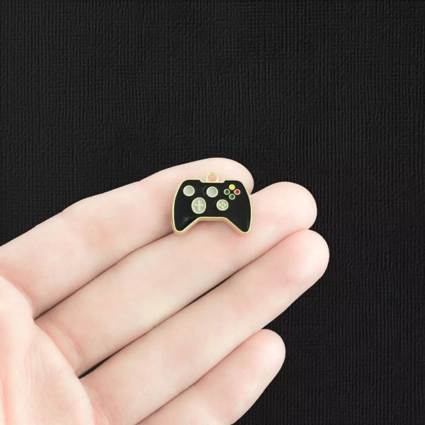 Unbranded 2 Black Video Game Controller Gold Tone Enamel Charms