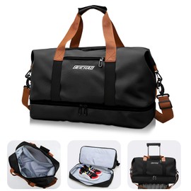 HIHALO Bolsa de Gimnasio Deportiva,bolsa gimnasio, bolsa de viaje, diseño de separación de ropa seca y húmeda, con compartimento independiente para zapatos y correa para carro, unisex (negro)