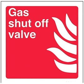 V Safety 13021AF-R Gas Shut Off Valve Sign - Square - 100mm x 100mm - 1mm Rigid Plastic, Red