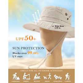 TOP-EX UPF 50 Sun Hat Women Wide Brim UV Protection Ladies Waterproof Rain Hat Safari Hat Foldable Outdoor Sunhat for Safari Fishing with Ponytail Hole Small Head Beige M